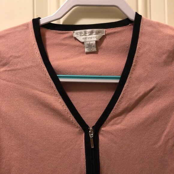Vintage Petite Sophisticate Pink & Black Silk Blend Zip Cardigan | *Size is 1P - Picture 3 of 13